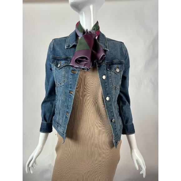 J. Crew Womens XS Denim Jacket Button-Front Stretch Fit Medium Wash Casual Light - Picture 12 of 16